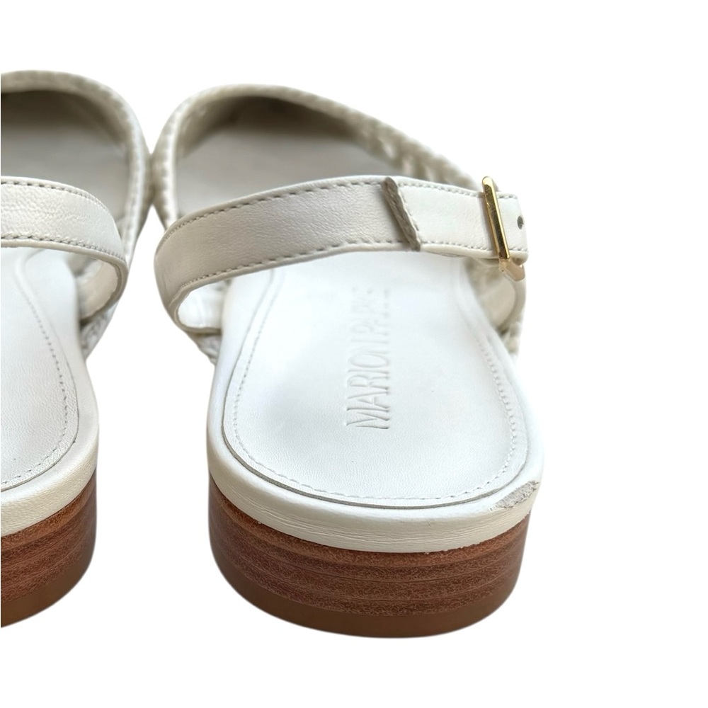 MARION PARKE Patty Slingback Flat Sandals White Braided Leather - Picture 16 of 16